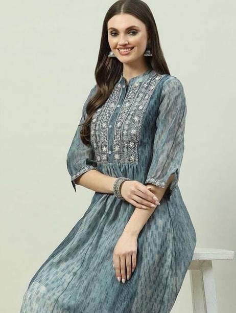 Printed Polyester A-line Kurta for Women