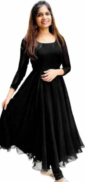 Women Solid Georgette Anarkali Kurta Price in India