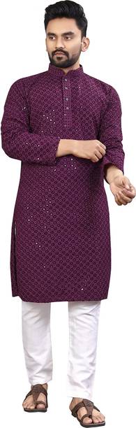 ALMORA Men Embroidered A-line Kurta