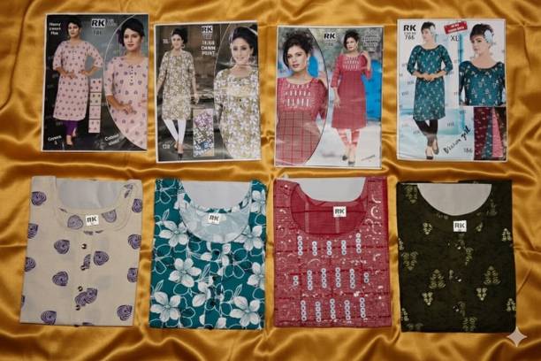 Pack of 4 Woven Design Cotton Blend Straight Kurta for Women