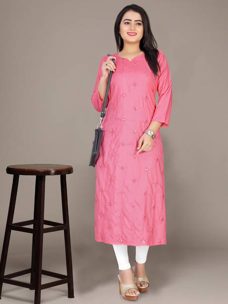 kuvad Women Embroidered Viscose Rayon Straight Kurta