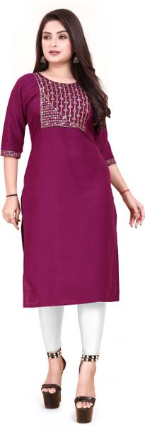 Solid Viscose Rayon A-line Kurta for Women