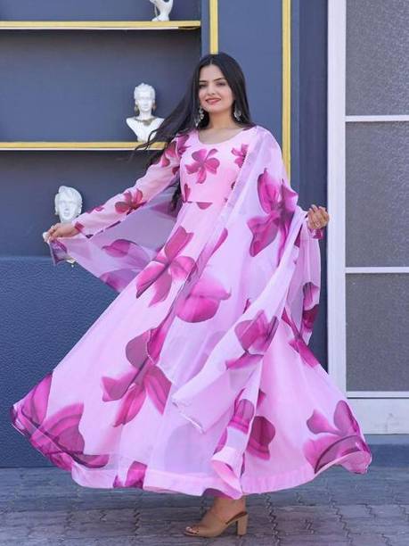 KRINA ENTERPRISES Women Floral Print Georgette Anarkali Kurta Wit