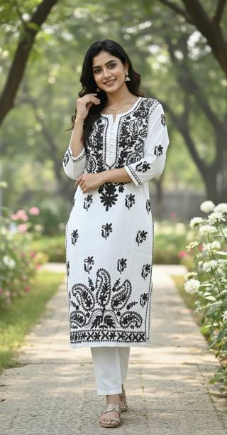 Neelam Chikan Women Embroidered Straight Kurta
