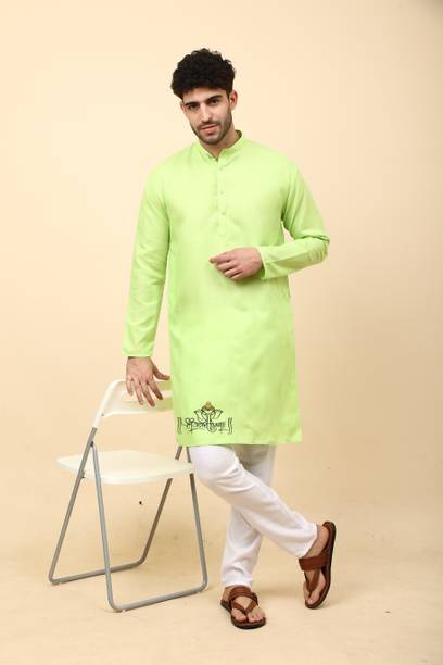 Men Cotton Blend Kurta Pyjama Set
