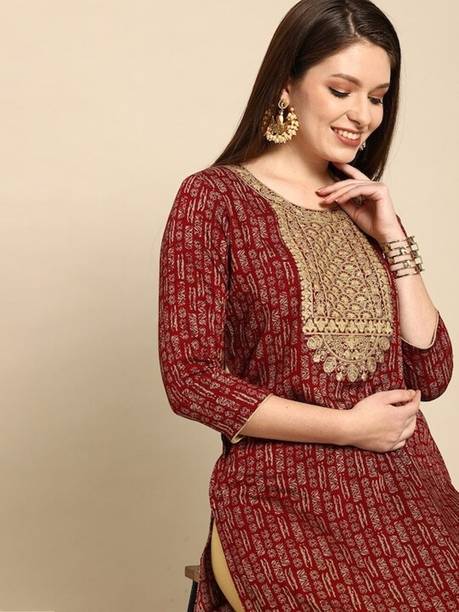 PHYSIL Women Embroidered Viscose Rayon Straight Kurta