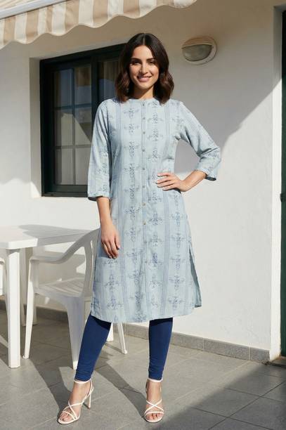 Geometric Print Viscose Rayon Straight Kurta for Women