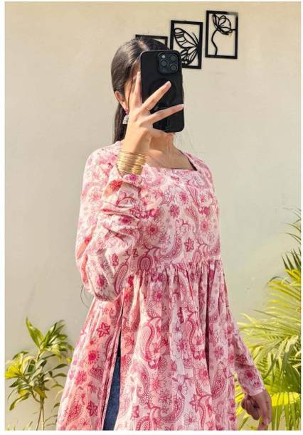 Pack of 2 Printed, Floral Print Viscose Rayon Anarkali Kurta for Women