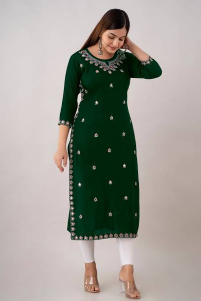 Zeenat Duniya Women Embroidered Viscose Rayon Straight Kurta (Gre