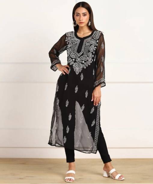 Neelam Chikan Women Chikan Embroidery Straight Kurta