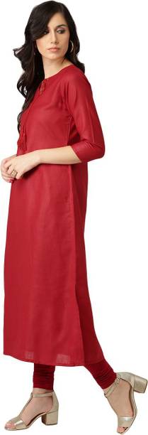 LIBAS Solid Cotton Blend Straight Kurta for Women Maroon