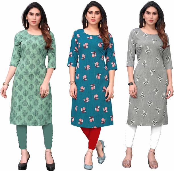 Pack of 3 Women Printed Crepe Straight Kurta