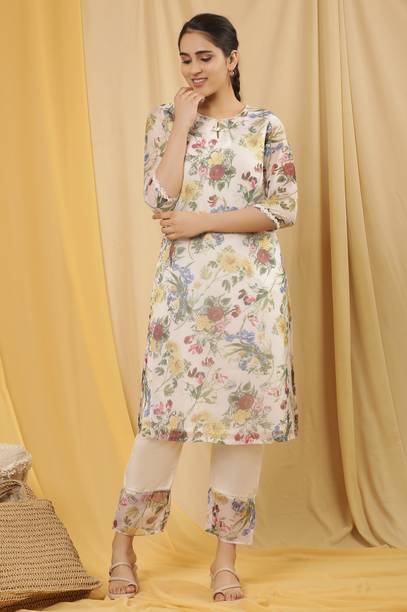 Floral Print Organza A-line Kurta for Women