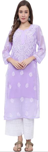 CHIKANKARI BY KK Women Chikan Embroidery Straight Kurta
