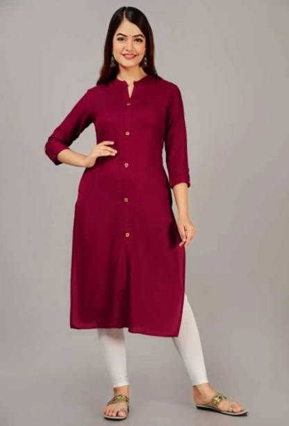 Women Solid Cotton Rayon A-line Kurta Price in India