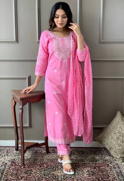 Embroidered Cotton Silk Straight Kurta for Women