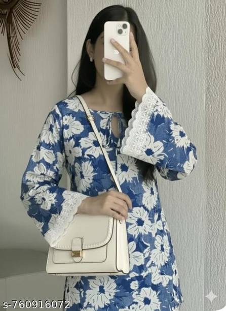 Printed, Floral Print, Embellished Viscose Rayon Straight Kurta for Women