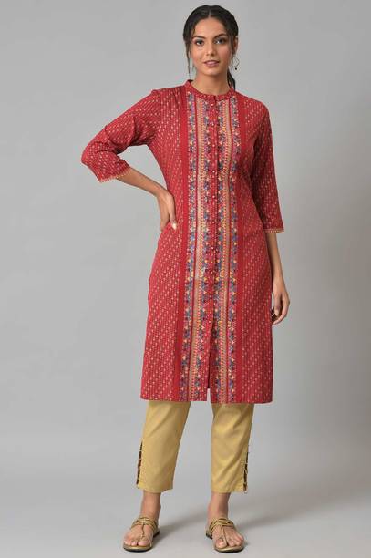 Geometric Print Polyester Straight Kurta for Women