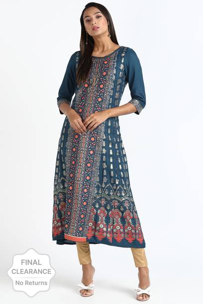 Printed Viscose Rayon A-line Kurta for Women