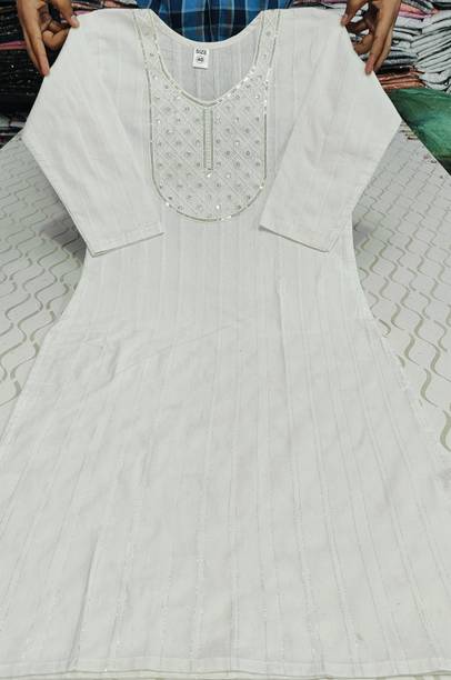 AL SK TRADERS Women Embroidered Khadi Cotton A-line Kurta