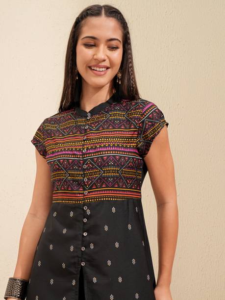 Vishudh Women Printed Cotton Blend A-line Kurta (Multicolor)