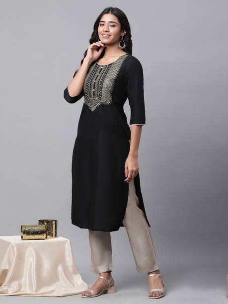 Women Solid Viscose Rayon Straight Kurta