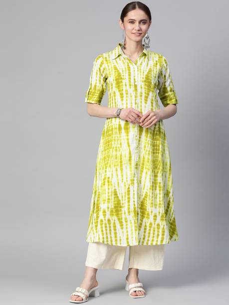 Women Dyed/Ombre Viscose Rayon A-line Kurta Price in India