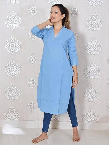 JAIPUR HAND BLOCK Solid Pure Cotton Straight Kurta for Women