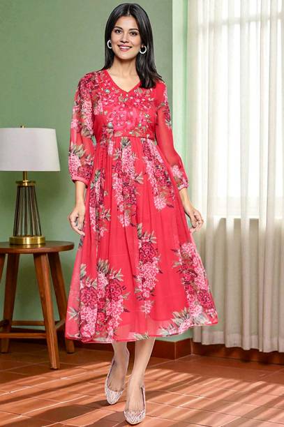 Floral Print Chiffon Straight Kurta for Women