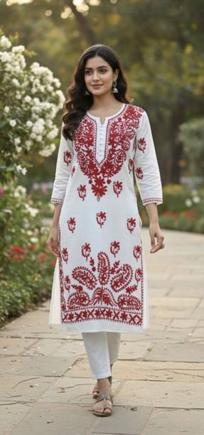 Lucknowi Chikankari Women Chikan Embroidery Straight Kurta