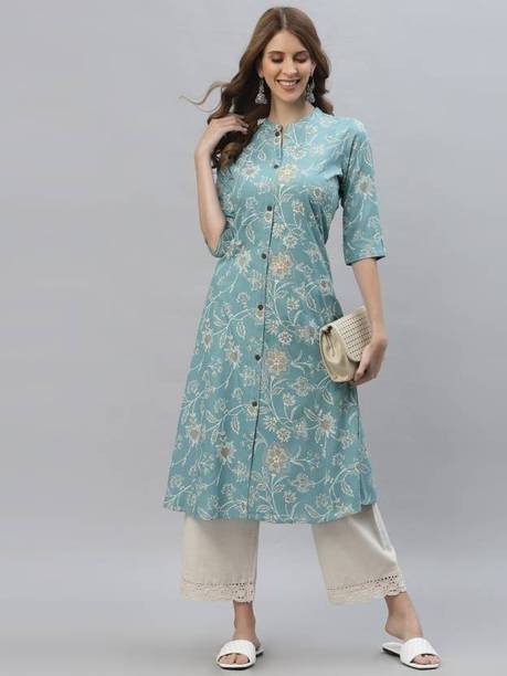 Women Floral Print Viscose Rayon A-line Kurta Price in India