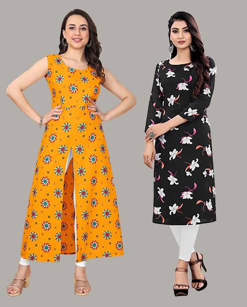 Pack of 2 Women Printed Crepe Frontslit Kurta