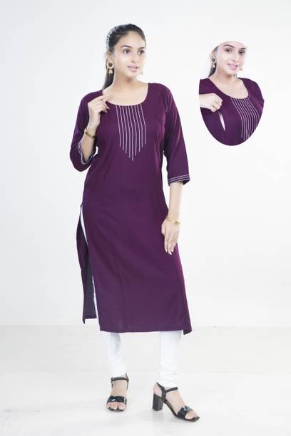 MAHEE TRENDZ Women Self Design Cotton Rayon Straight Kurta (Purpl