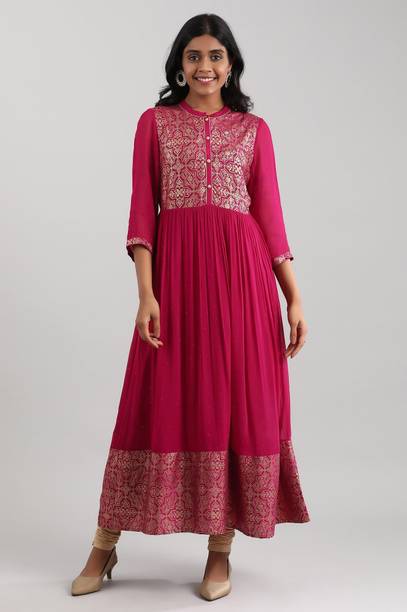 Block Print Viscose Rayon A-line Kurta for Women
