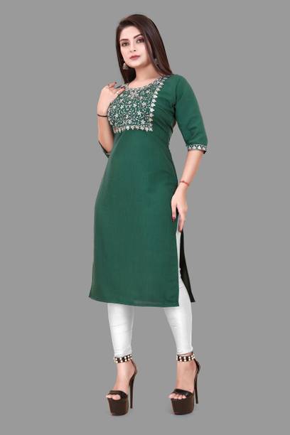 TITHIGARMENTS Women Embroidered Viscose Rayon A-line Kurta (Green