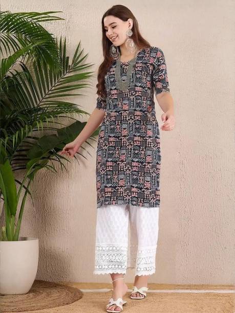 Anouk Rustic Printed Crepe Straight Kurta for Women