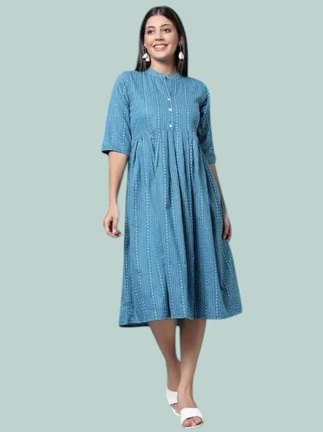 Rangrasiya Creationl Women Fit and Flare Multicolor Midi/Calf Length Dress