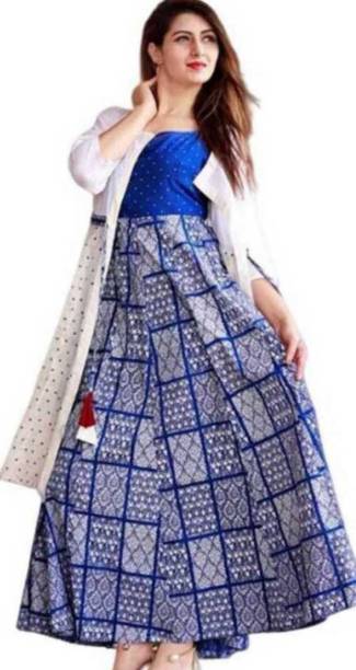 Women Printed Cotton Blend Gown Kurta Price in India