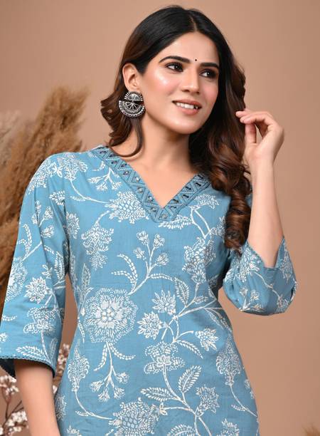 Rimeline Women Printed Pure Cotton Straight Kurta (Green)