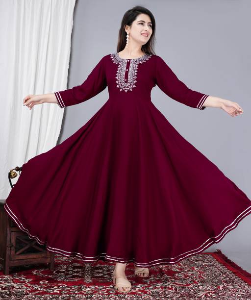 Women Embroidered Viscose Rayon Anarkali Kurta Price in India