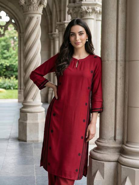 Geometric Print Viscose Rayon Straight Kurta for Women
