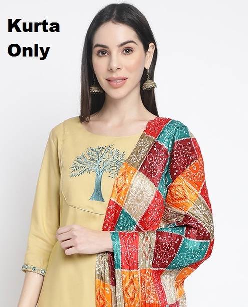 Rimeline Fashion Women Embroidered Viscose Rayon Straight Kurta