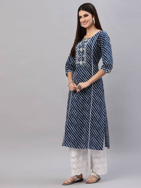 Women Embellished, Embroidered, Leheriya Pure Cotton Straight Kurta Price in India