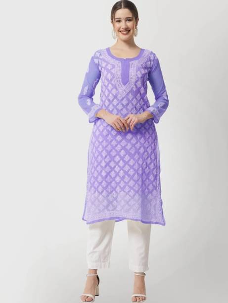 Fs chikankari Women Chikan Embroidery Straight Kurta