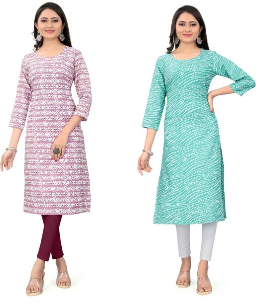 Pack of 2 Women Printed Polyester Straight Kurta