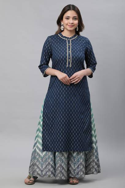 Aurelia Women Polka Print Pure Cotton Straight Kurta (Blue)
