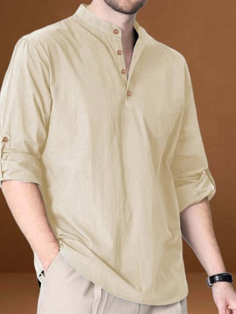 Solid Cotton Blend A-line Kurta for Men