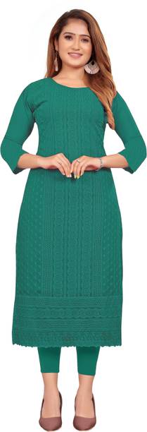 KAYRAAH Women Embroidered Georgette Straight Kurta