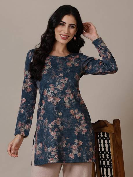 Floral Print Polyester Straight Kurta for Women