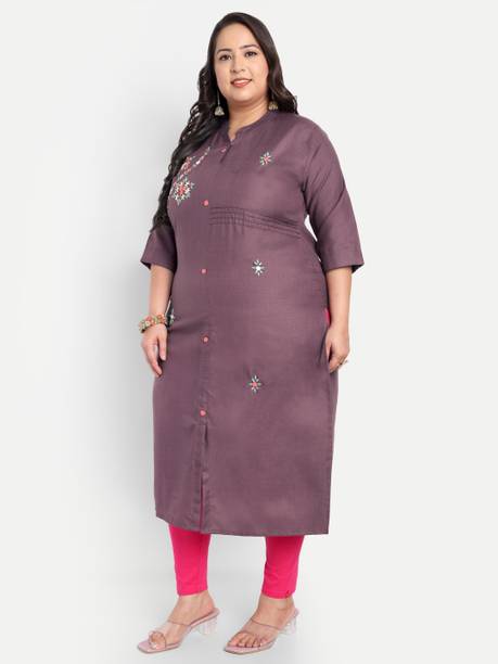 Embroidered Cotton Blend Straight Kurta for Women